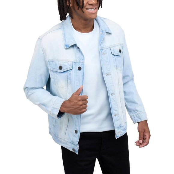 Mens Bleach Wash Denim Jacket Washed Ripped Distressed Stretch Casual Trucker - Picture 6 of 9